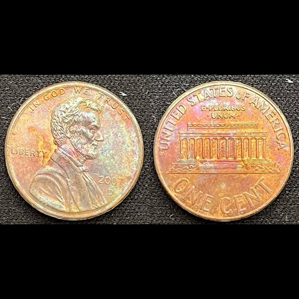 Lincoln One Cent 2007-D Synthesized Rainbow Toning Handmade Dyed Coin #27